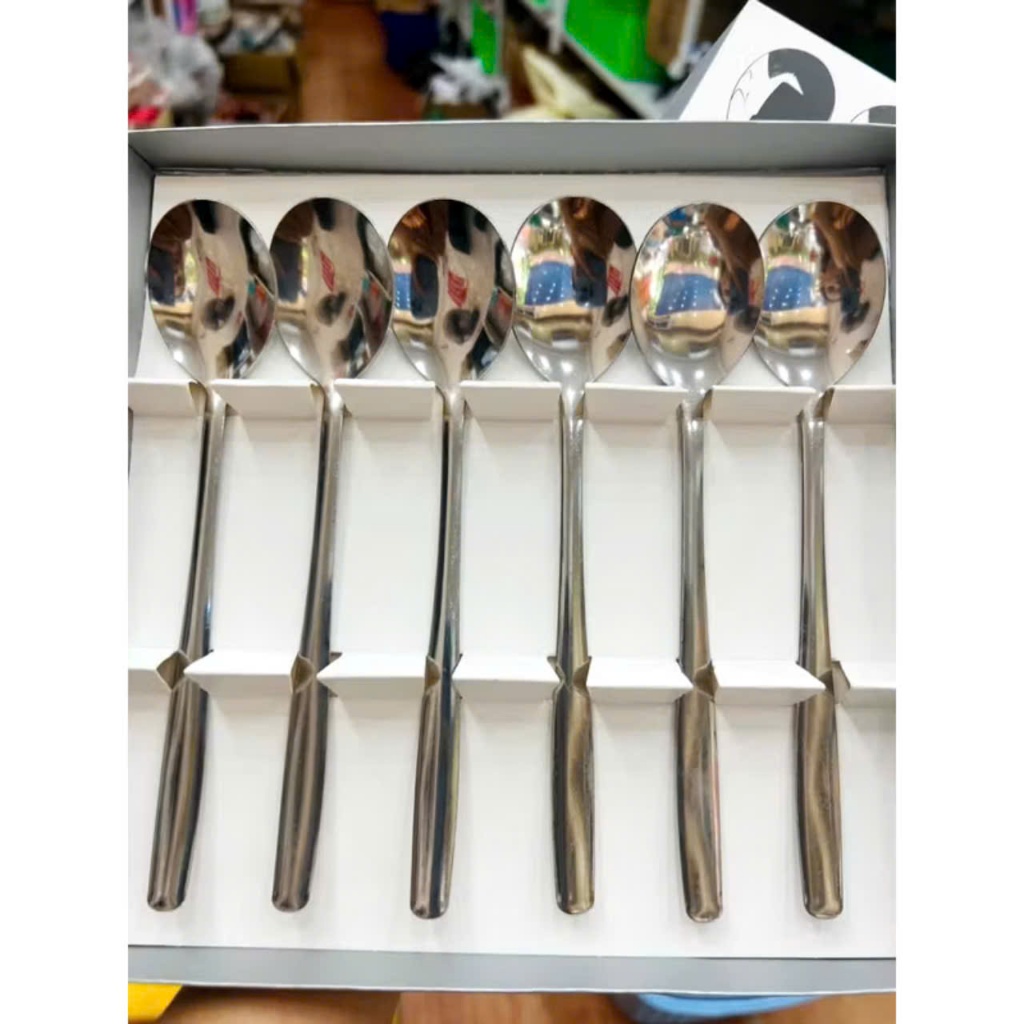 HỘP 6 THÌA ĂN CÁN DÀI , Hộp 6 Thìa Inox Cán Dài Chất liệu Inox sáng bóng sang trọng - MA: THIACANDAI