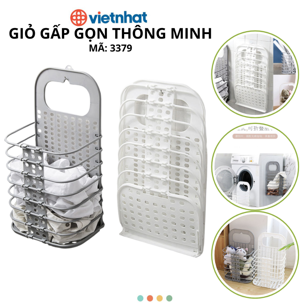 Giỏ đựng quần áo, Giỏ gấp gọn thông minh treo tường Chính Hãng VIỆT NHẬT (Tặng kèm móc) (mã 3379-1)