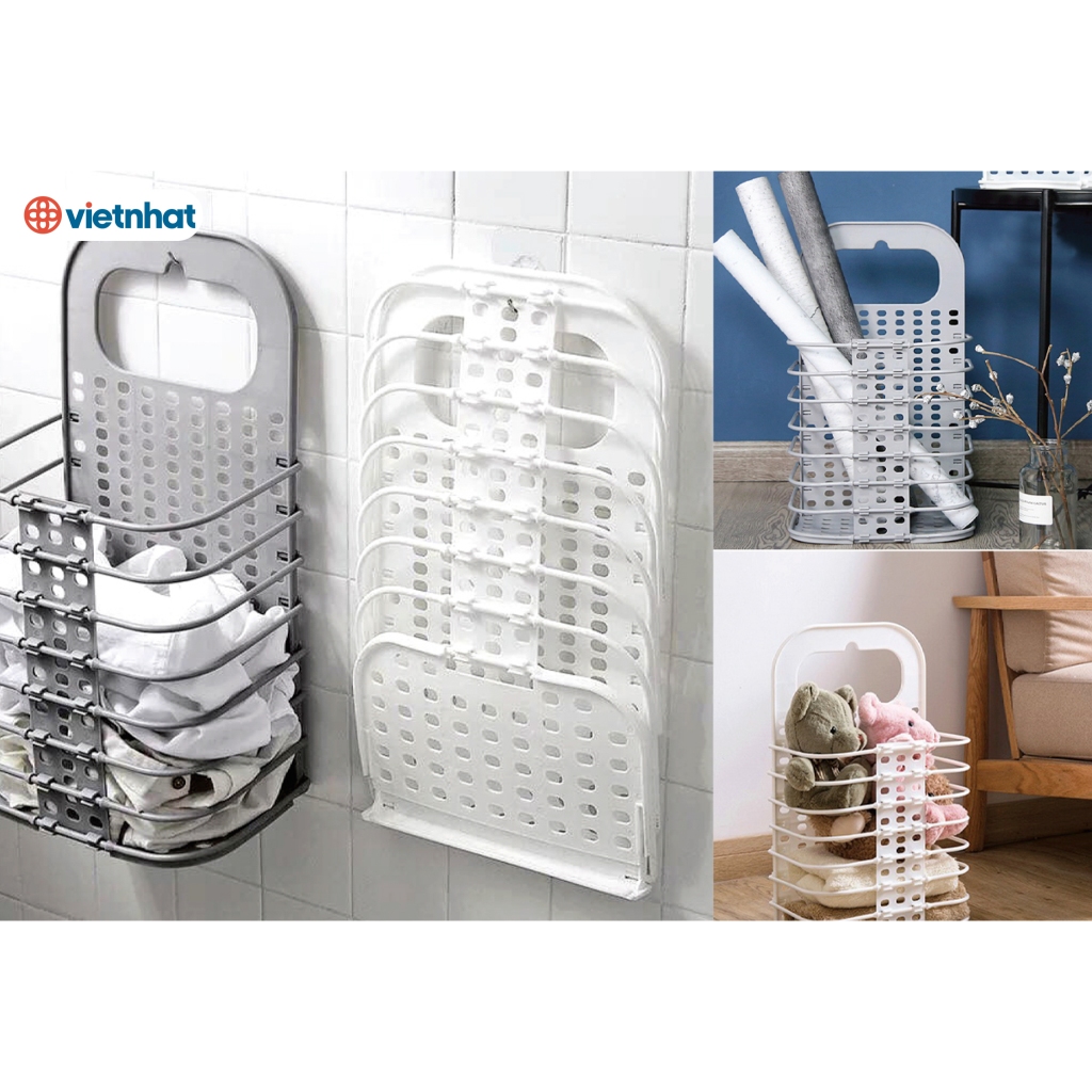 Giỏ đựng quần áo, Giỏ gấp gọn thông minh treo tường Chính Hãng VIỆT NHẬT (Tặng kèm móc) (mã 3379-1)
