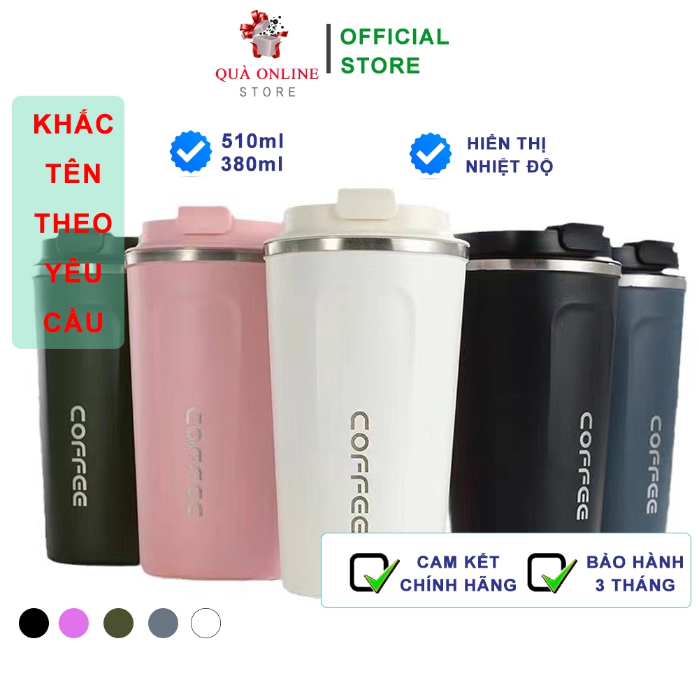 Ly giữ nhiệt Coffee Holic 350 ml hiển thị nhiệt độ khắc tên theo yêu cầu | Cốc giữ nhiệt Chính hãng