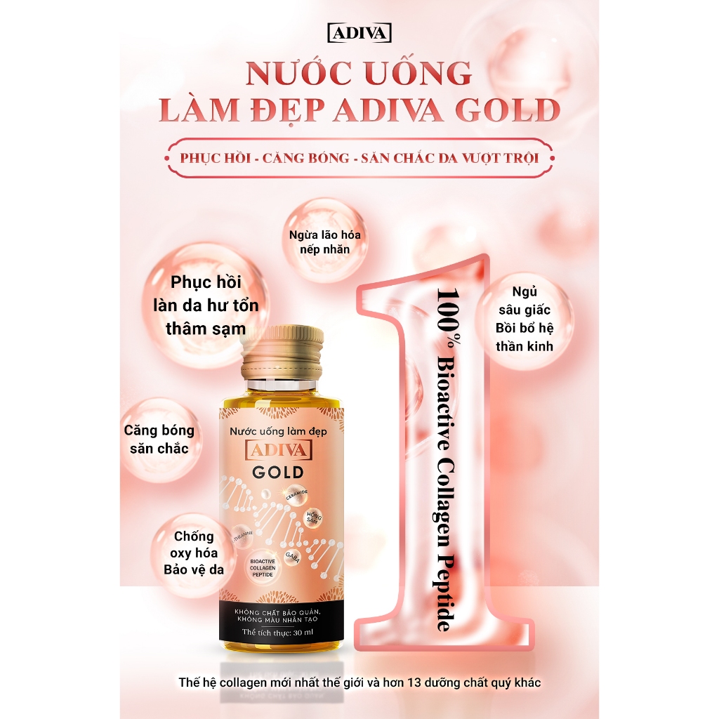 Ảnh Combo 4 Hộp Nước Uống Làm Đẹp Collagen ADIVA Gold (56 Chai)- Giúp Làn Da Căng Mịn, Giảm Nếp Nhăn Và Chống Lão Hóa 3