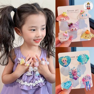 Set Nhẫn Sanrio Phát Sáng Kuromi / Tiên Cá / Elsa Bộ 5 Nhẫn Phụ Kiện Trang Sức Xinh Xắn Dễ ThươngTrang Trí Cho Bé Gái