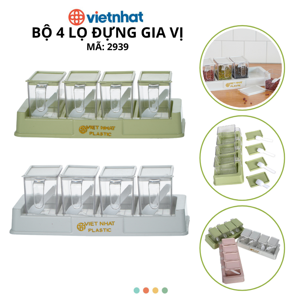 Bộ 4 Lọ Đựng Gia Vị Chính Hãng VIỆT NHẬT (Mã 2939)