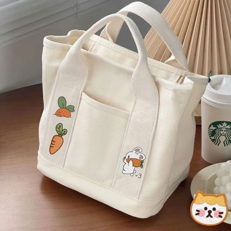 Túi xách bỉm sữa cho mẹ và bé vải canvas thêu hoạ tiết thỏ, túi xách nữ thời trang