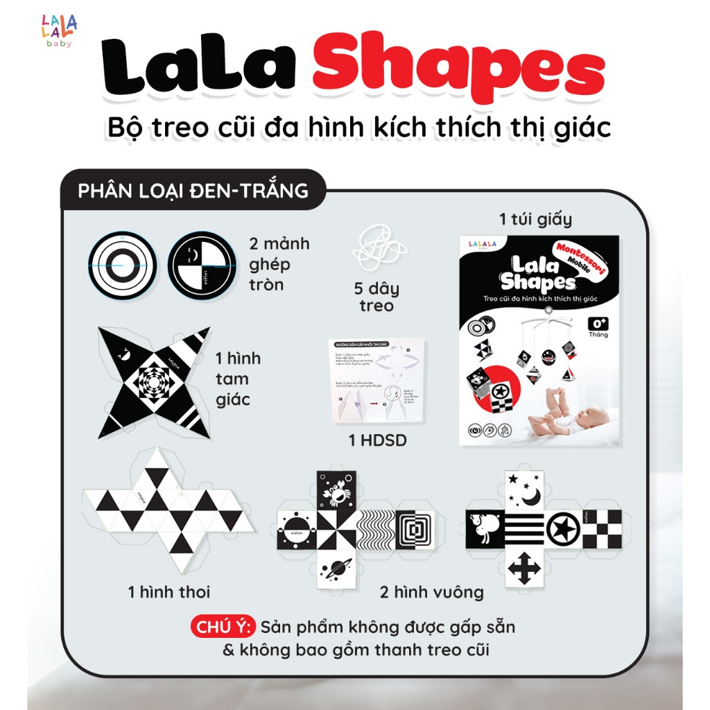 Đồ chơi treo nôi Lala Shapes Lalala baby đồ chơi treo cũi kích thích thị giác 5D cho bé