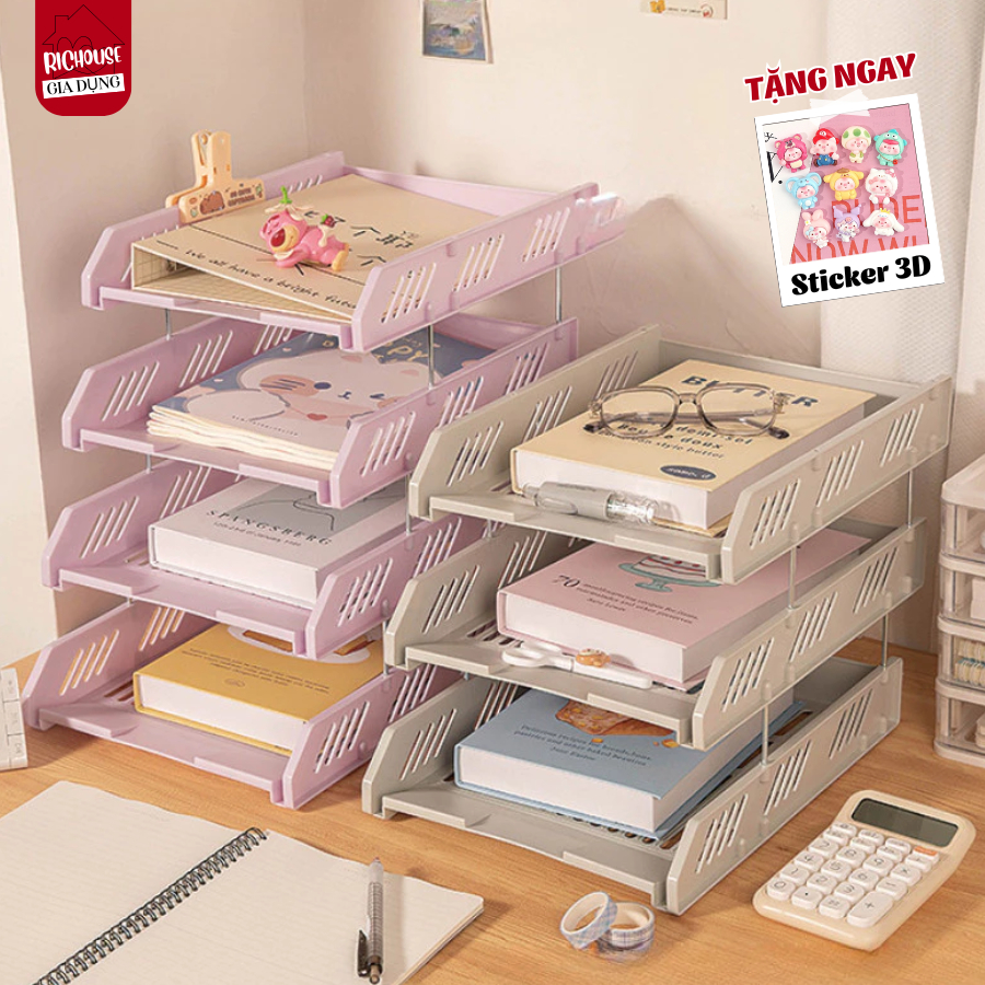 [TẶNG STICKER] Kệ Đựng Tài Liệu Văn Phòng Phẩm Nhiều Tầng Đa Năng, Kệ 2 Tầng, 3,4 Tầng