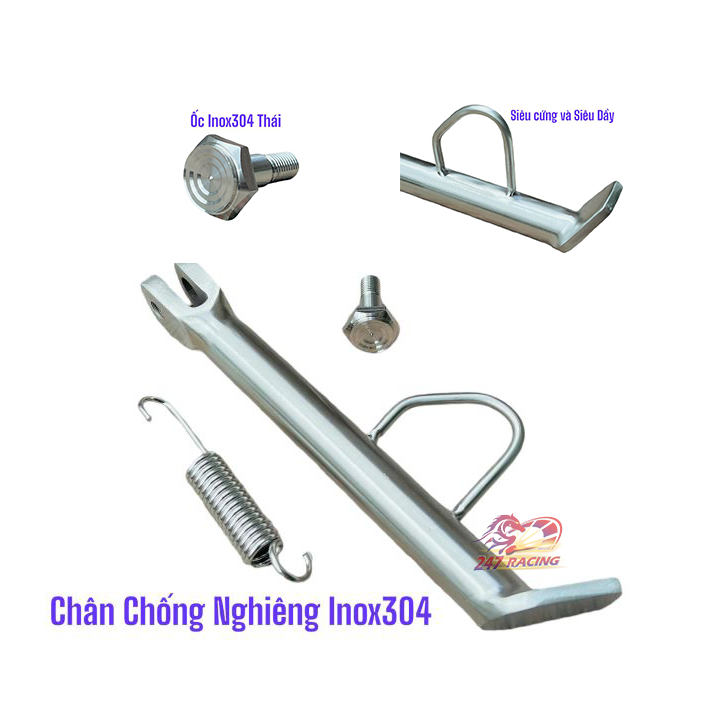 Chân Chống Nghiêng Inox304 V3 kèm ốc và lò xo gắn nhiều loại xe máy Vario Wave Dream Exciter Winner Sonic Satria.......