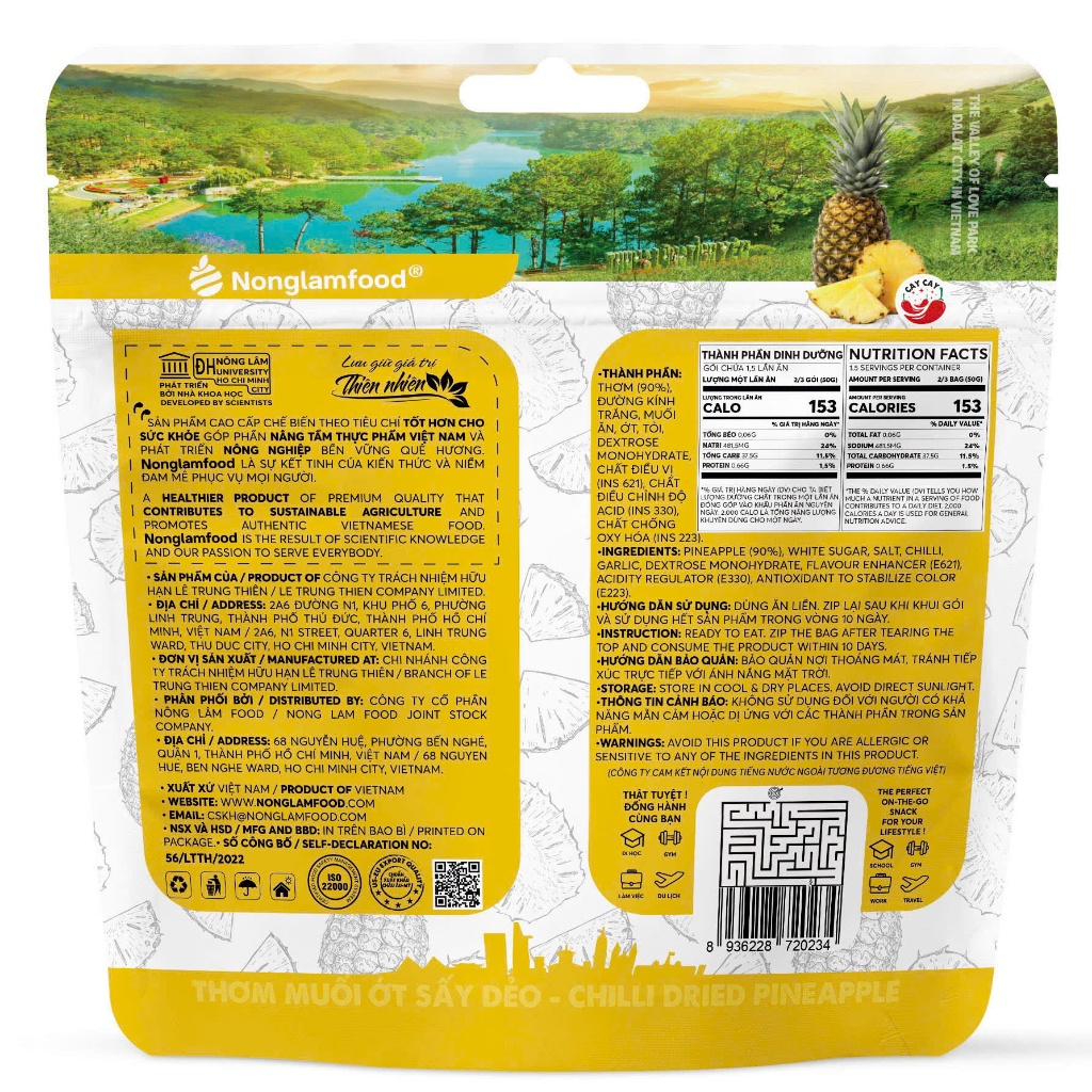 Thơm muối ớt cay sấy dẻo túi 75g Nông Lâm Food | Quà tặng healthy, ăn vặt văn phòng