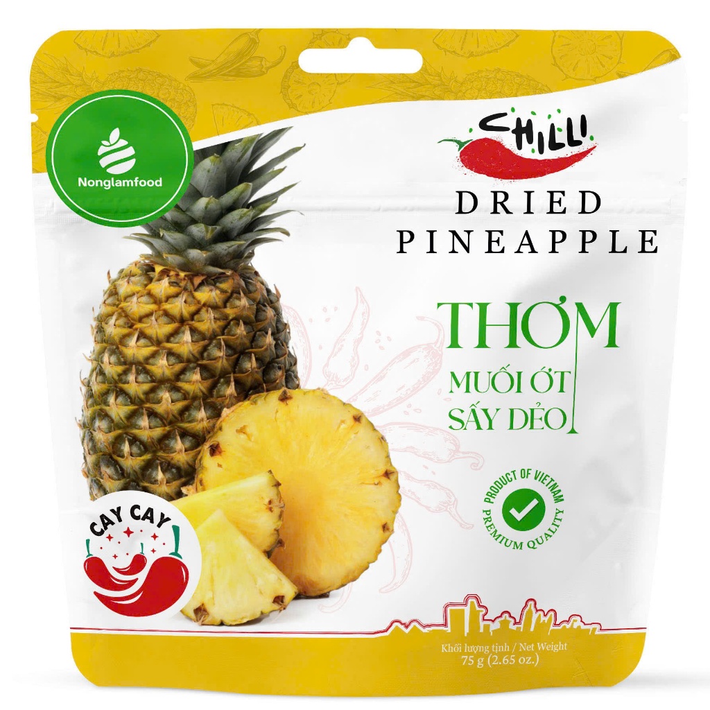 Thơm muối ớt cay sấy dẻo túi 75g Nông Lâm Food | Quà tặng healthy, ăn vặt văn phòng