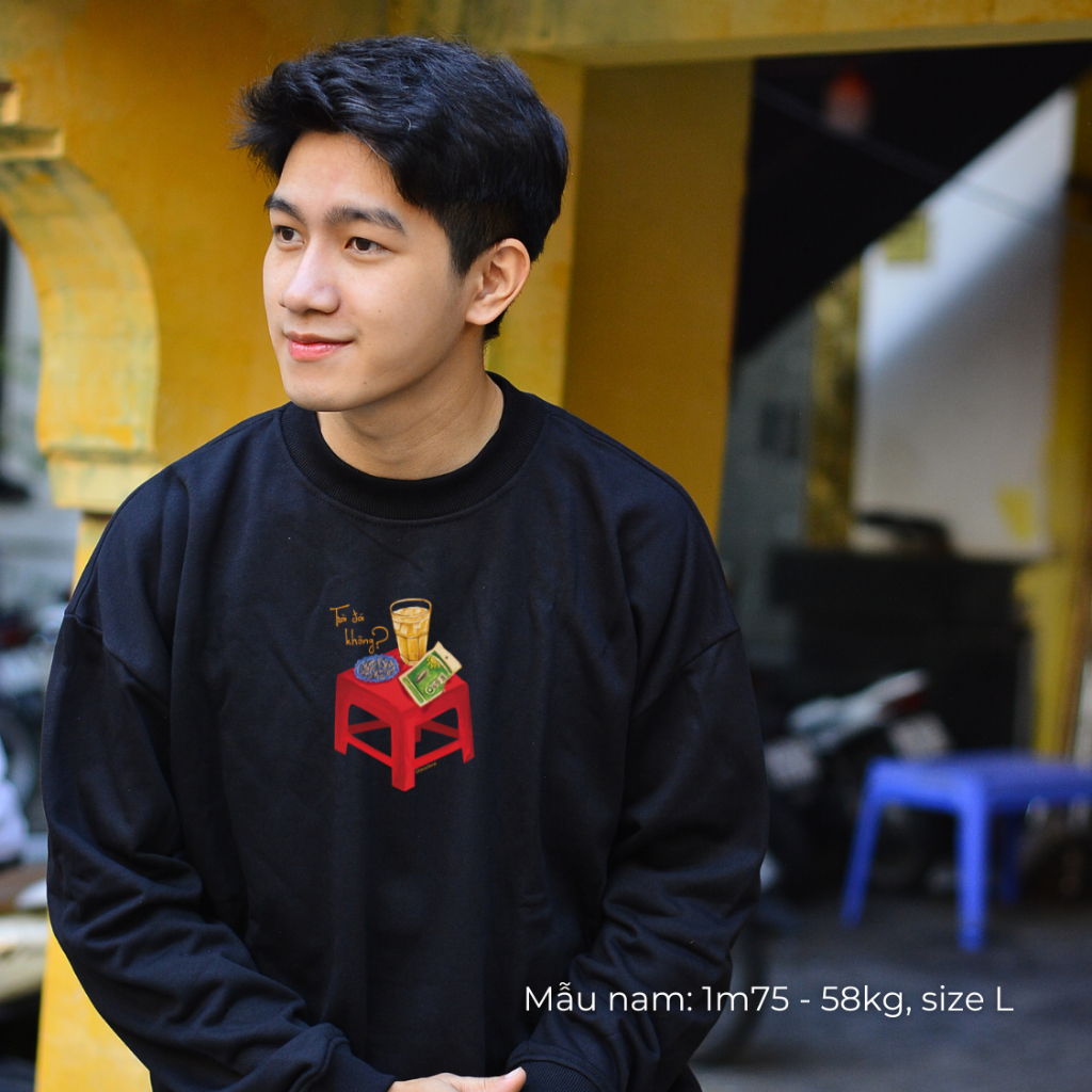 Áo dài tay Sweater nỉ chân cua (Nỉ Da Cá) thương hiệu Goodore mẫu Trà Đá dáng Oversize năng động mùa thu đông