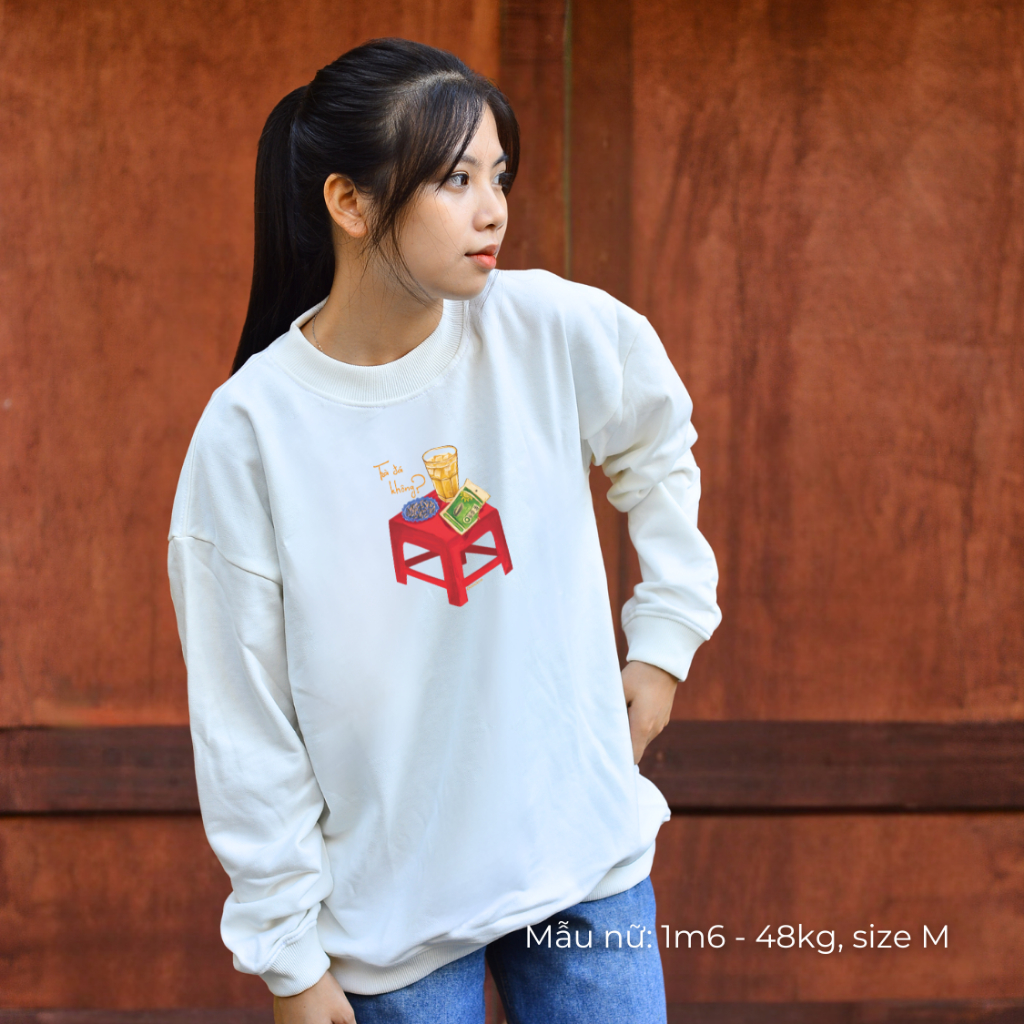 Áo dài tay Sweater nỉ chân cua (Nỉ Da Cá) thương hiệu Goodore mẫu Trà Đá dáng Oversize năng động mùa thu đông