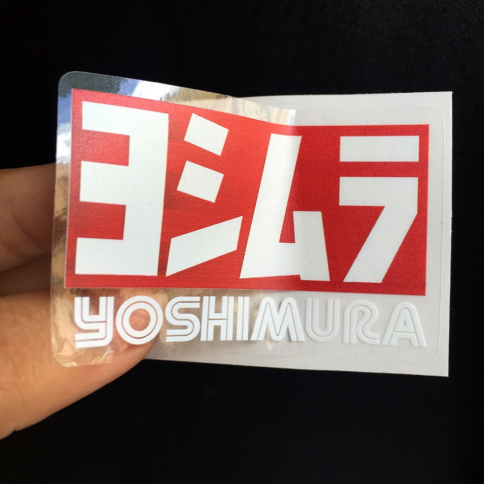 Tem in UV, YOSHIMUARA trắng đỏ nền trong suốt. Decal chống nước, không bay màu. Sticker cao cấp