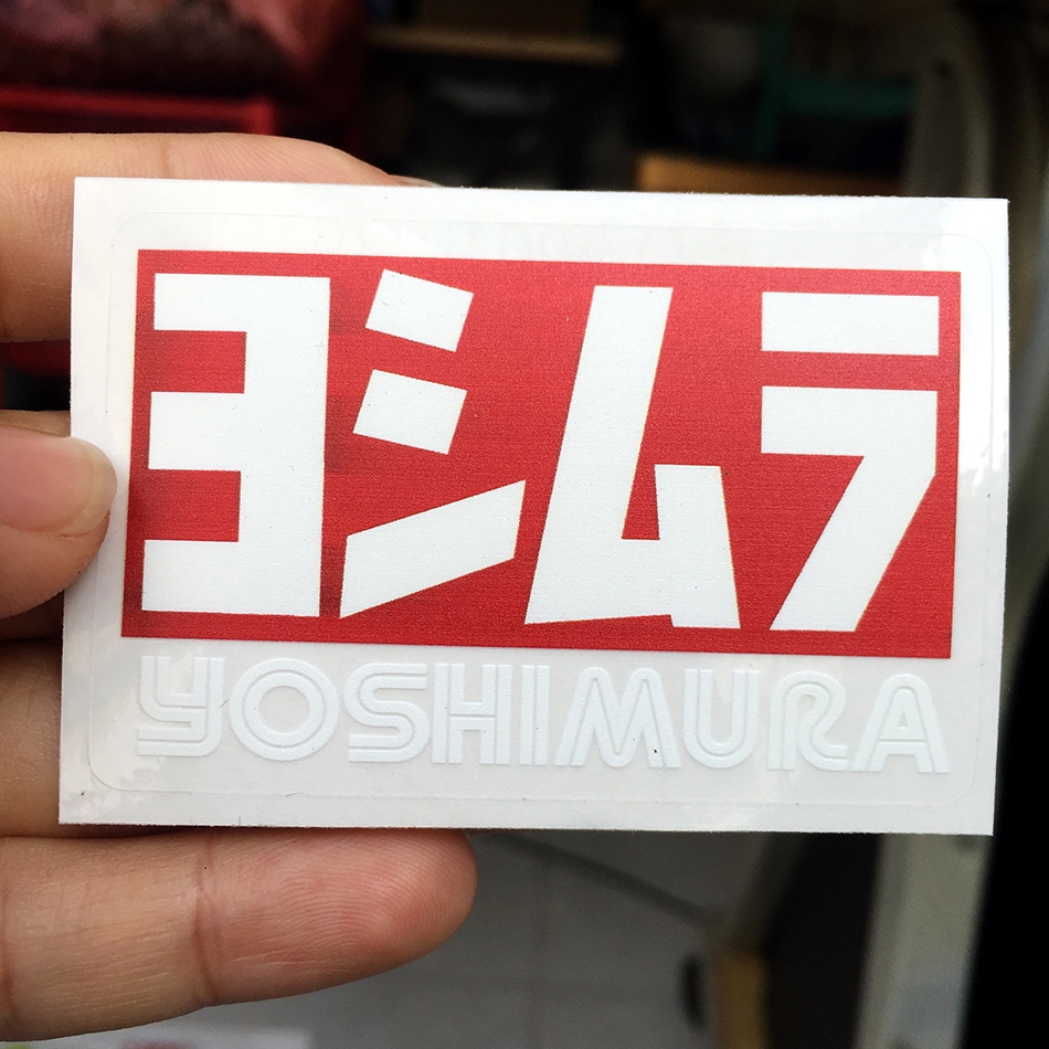 Tem in UV, YOSHIMUARA trắng đỏ nền trong suốt. Decal chống nước, không bay màu. Sticker cao cấp