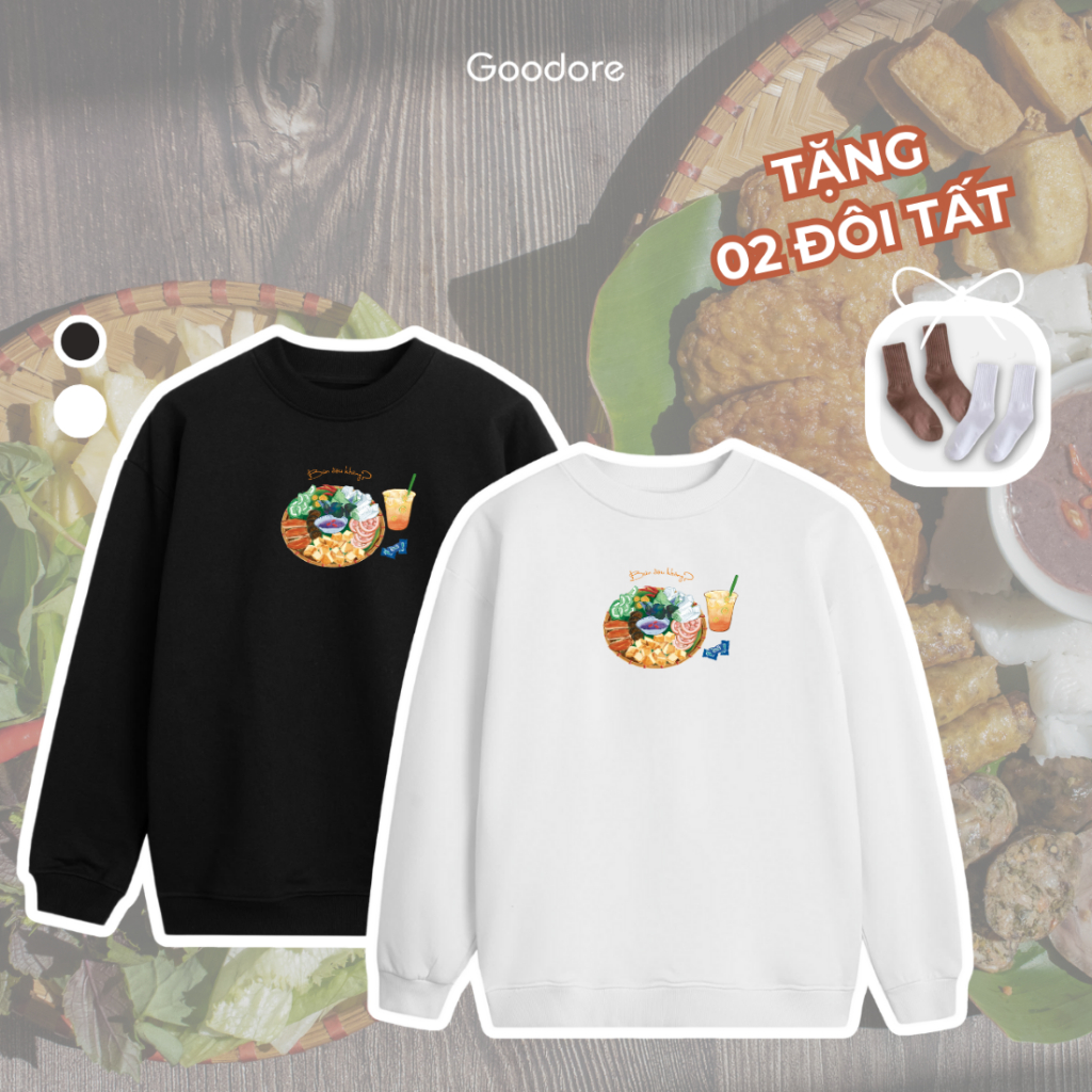 Áo dài tay Sweater nỉ chân cua (Nỉ Da Cá) thương hiệu Goodore mẫu Bún Đậu dáng Oversize năng động mùa thu đông