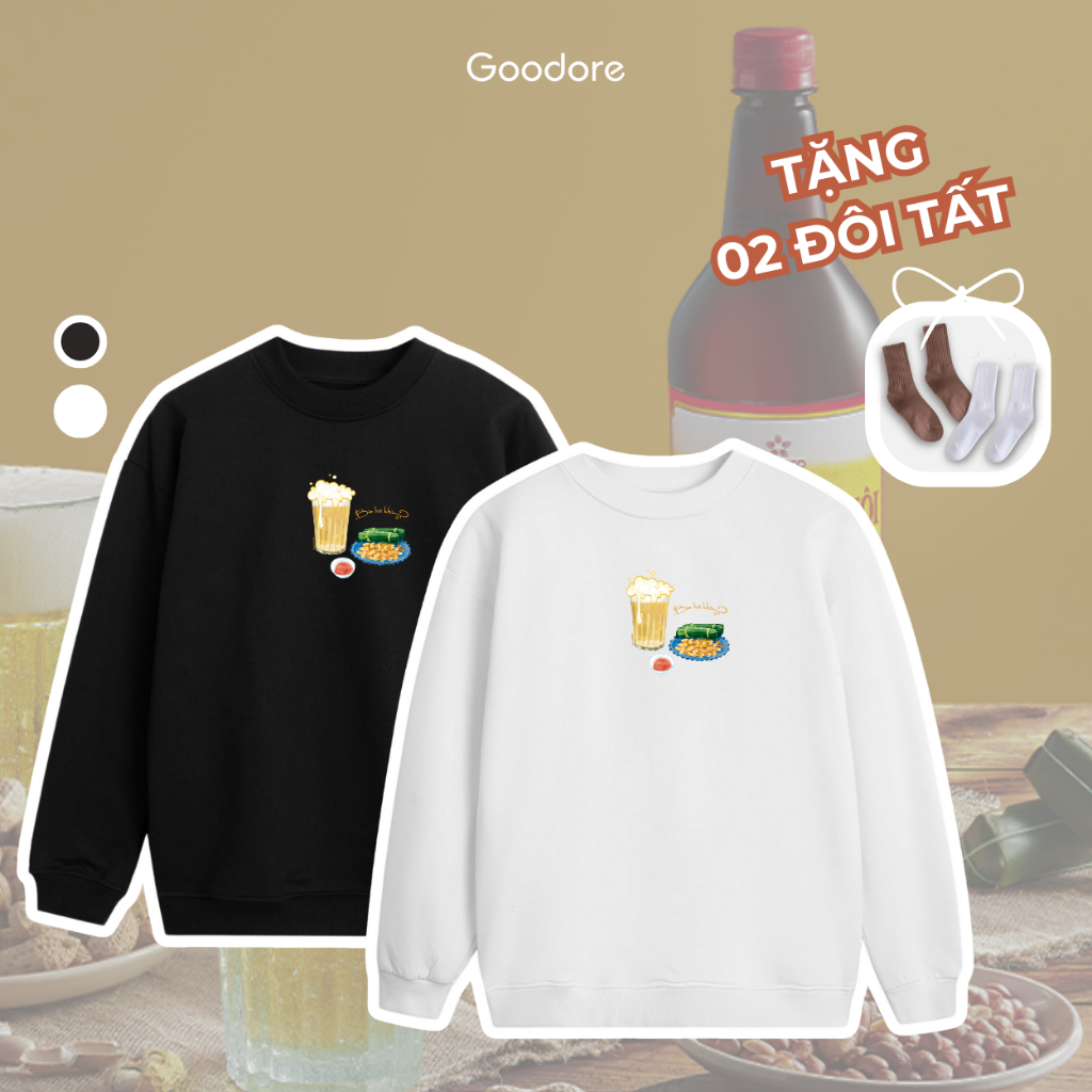 Áo dài tay Sweater nỉ chân cua (Nỉ Da Cá) thương hiệu Goodore mẫu Bia Hơi dáng Oversize năng động mùa thu đông