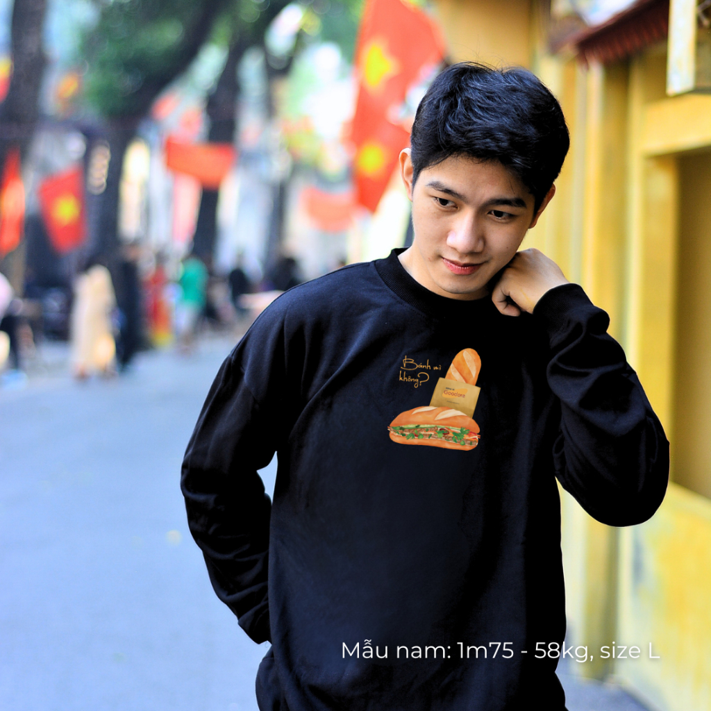 Áo dài tay Sweater nỉ chân cua (Nỉ Da Cá) thương hiệu Goodore mẫu Bánh mỳ dáng Oversize năng động mùa thu đông