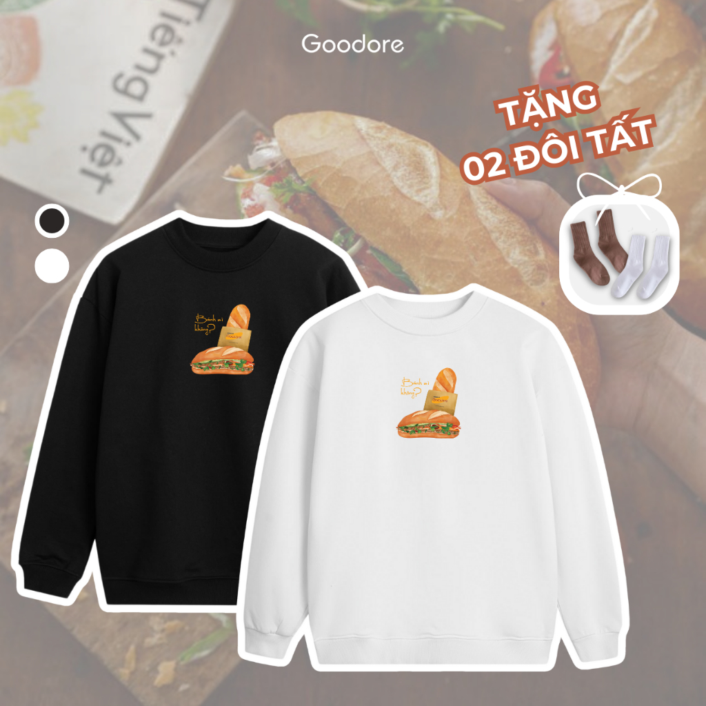Áo dài tay Sweater nỉ chân cua (Nỉ Da Cá) thương hiệu Goodore mẫu Bánh mỳ dáng Oversize năng động mùa thu đông