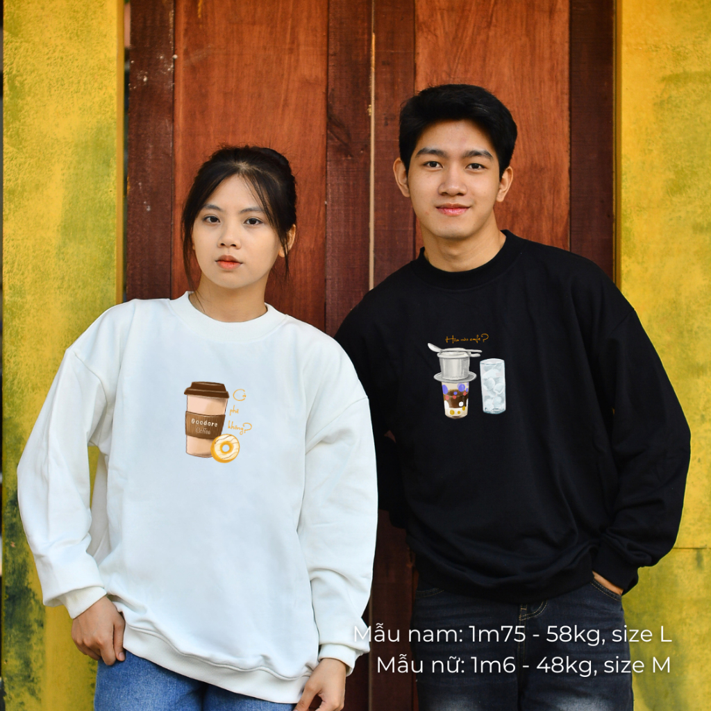 Áo dài tay Sweater nỉ chân cua (Nỉ Da Cá) thương hiệu Goodore mẫu Cà phê Phin dáng Oversize năng động mùa thu đông