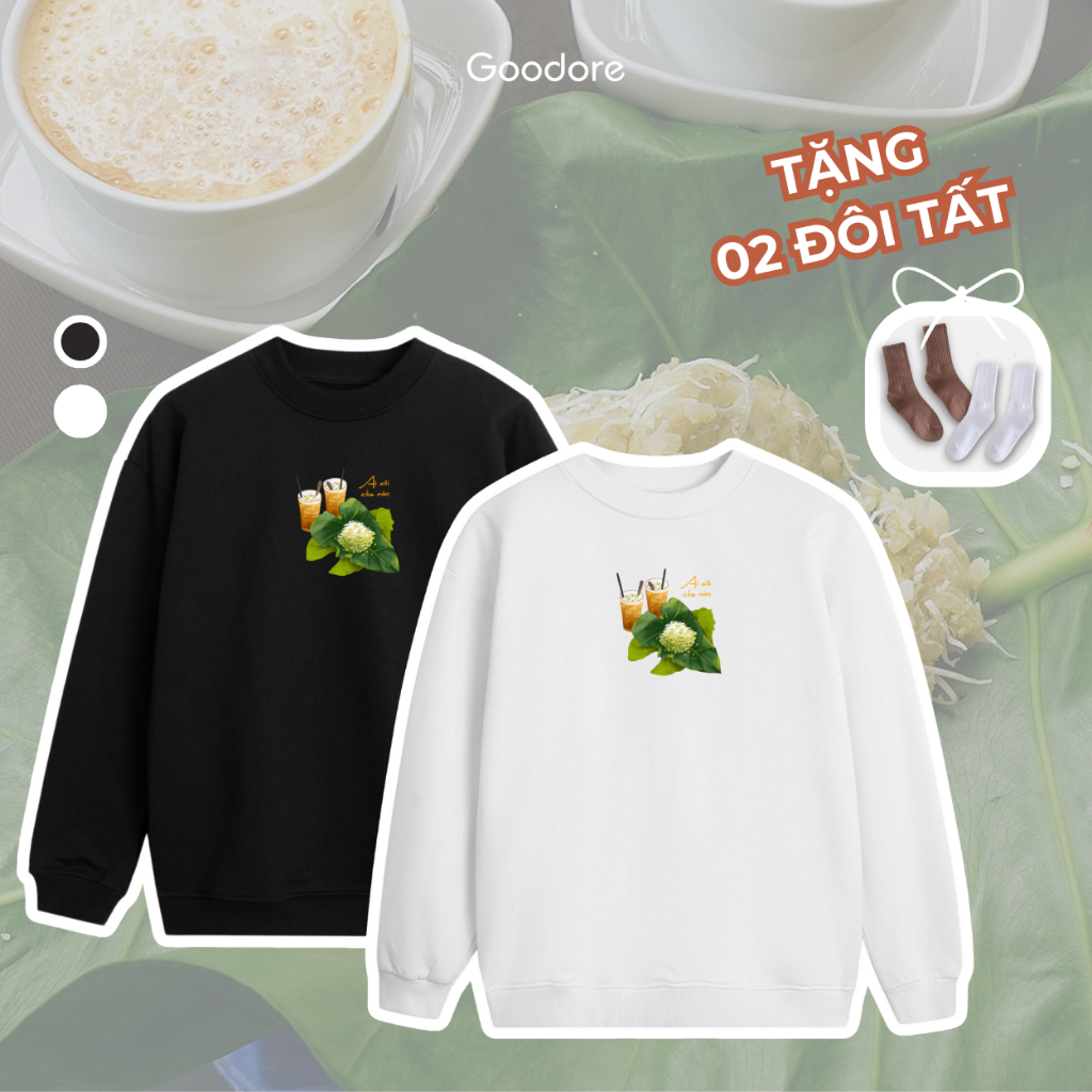 Áo dài tay Sweater nỉ chân cua (Nỉ Da Cá) thương hiệu Goodore mẫu Xôi Cốm dáng Oversize năng động mùa thu đông