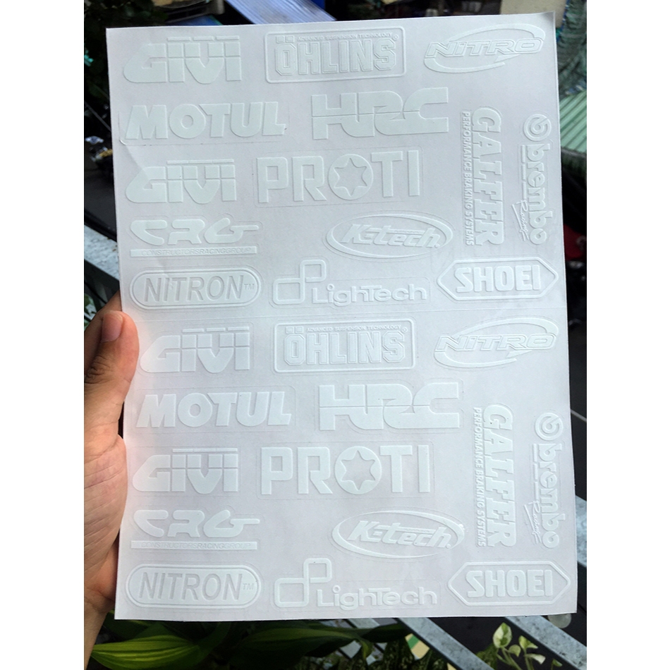 Bộ 28 logo chữ trắng nền trong suốt dán xe máy. Tem in UV cao cấp, sắc nét, decal chống nước, không bay màu