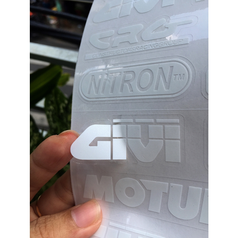 Bộ 28 logo chữ trắng nền trong suốt dán xe máy. Tem in UV cao cấp, sắc nét, decal chống nước, không bay màu