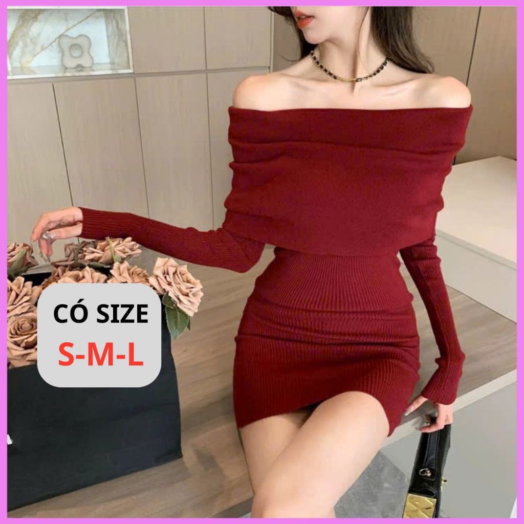 [CÓ SIZE] Đầm Body Trễ Vai Dài Tay RANSHI Váy Ngắn Đỏ Noel Ôm Dáng Sexy Quyến Rũ Chất Thun Tăm Thái Mềm Mát - RBD130