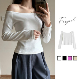 Áo trễ vai Forgirl áo thun trễ vai dài tay trơn ôm body chất tiêu lông T090