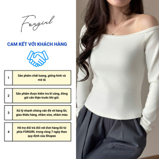 Áo trễ vai Forgirl áo thun trễ vai dài tay trơn ôm body chất tiêu lông T090