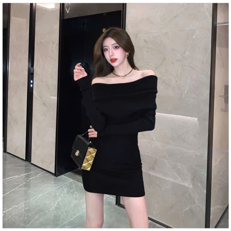 [CÓ SIZE] Đầm Body Trễ Vai Dài Tay RANSHI Váy Ngắn Đỏ Noel Ôm Dáng Sexy Quyến Rũ Chất Thun Tăm Thái Mềm Mát - RBD130