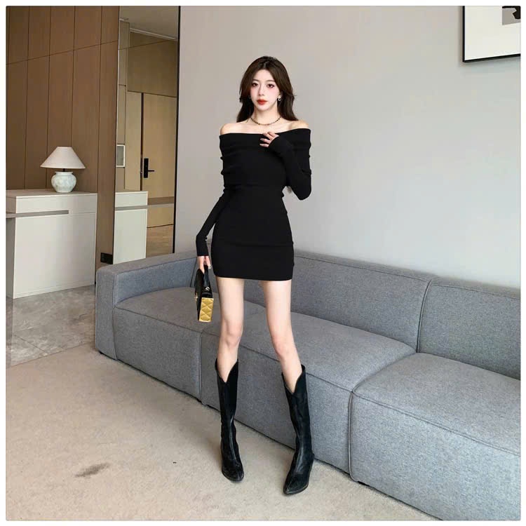 [CÓ SIZE] Đầm Body Trễ Vai Dài Tay RANSHI Váy Ngắn Đỏ Noel Ôm Dáng Sexy Quyến Rũ Chất Thun Tăm Thái Mềm Mát - RBD130