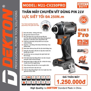 [GEN 3 PRO] Thân Máy Chuyên Vít Dekton M21-CV250PRO Không Chổi Than Chân Pin Phổ Thông