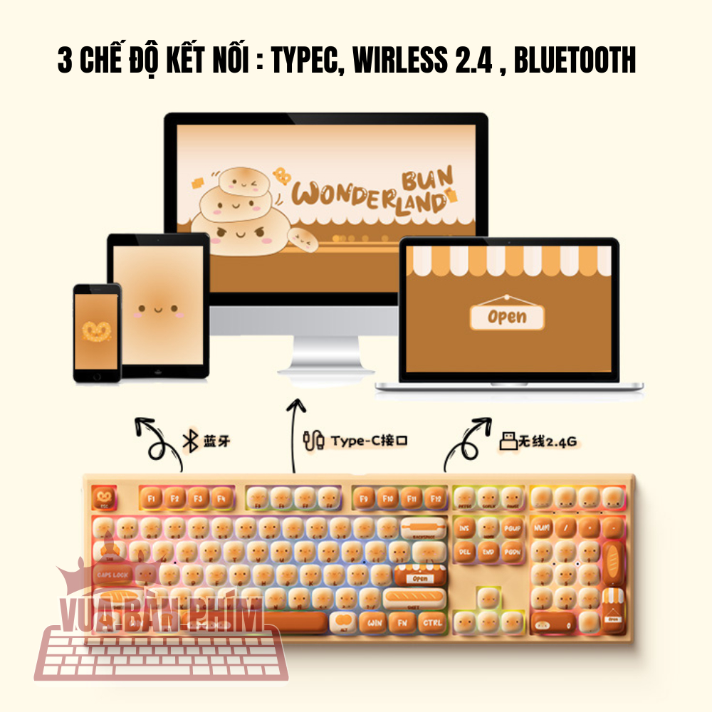 Bàn phím cơ không dây Akko 5108 / mg108b keycap Mantou Paradise / Pig Party layout 108 phím , led rgb , hotswap | BigBuy360 - bigbuy360.vn