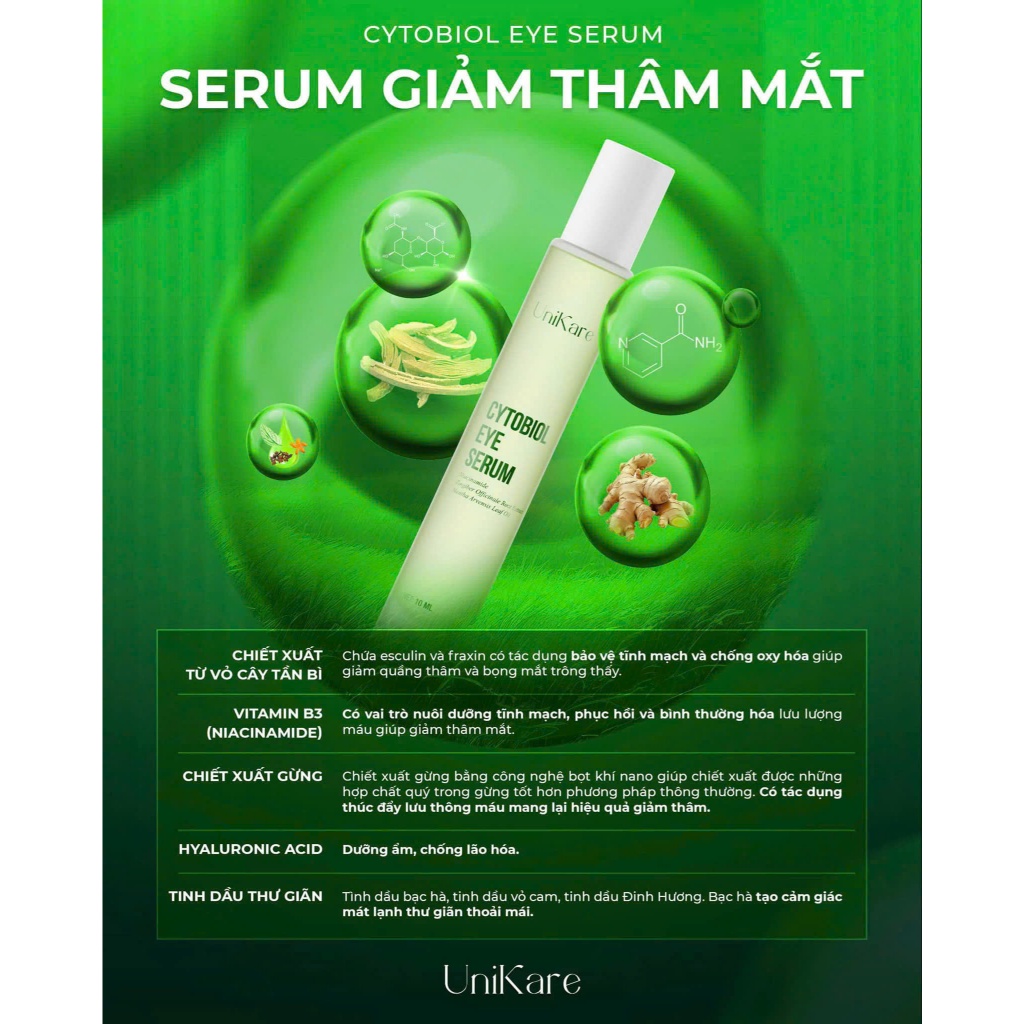Ảnh Thanh Lăn Giảm Thâm Quầng Mắt, Mỏi Mắt Cytobiol Eye 10ml, UNIKARE LE'PEAU 2