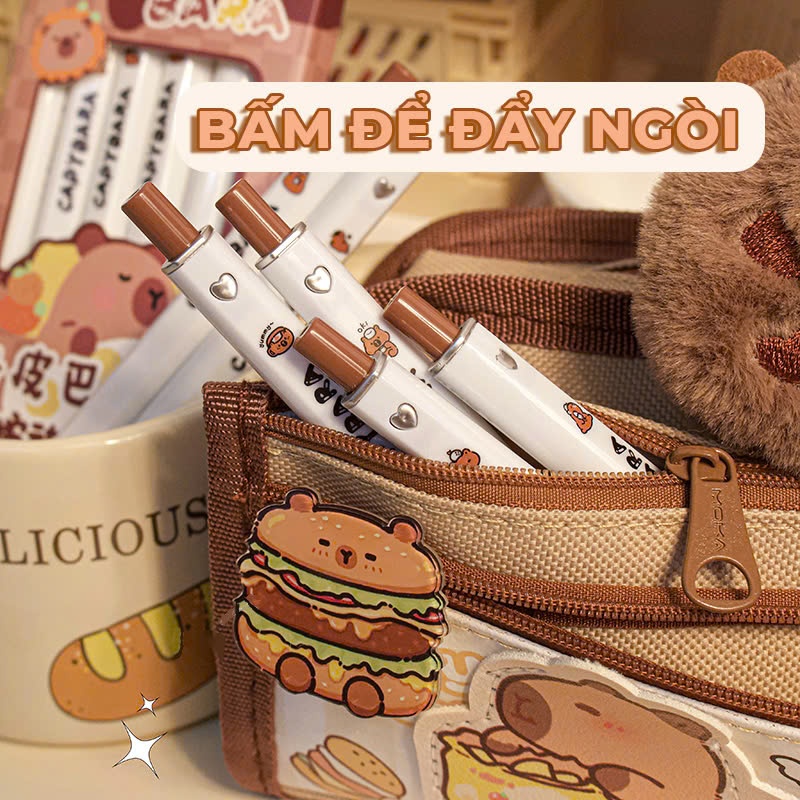 Set 6 và 12 Bút Bi Gel Bấm Ngòi 0.5mm Hoạt Hình Dễ Thương Cute Viết Mượt Mà Phù Hợp Cho Học Sinh