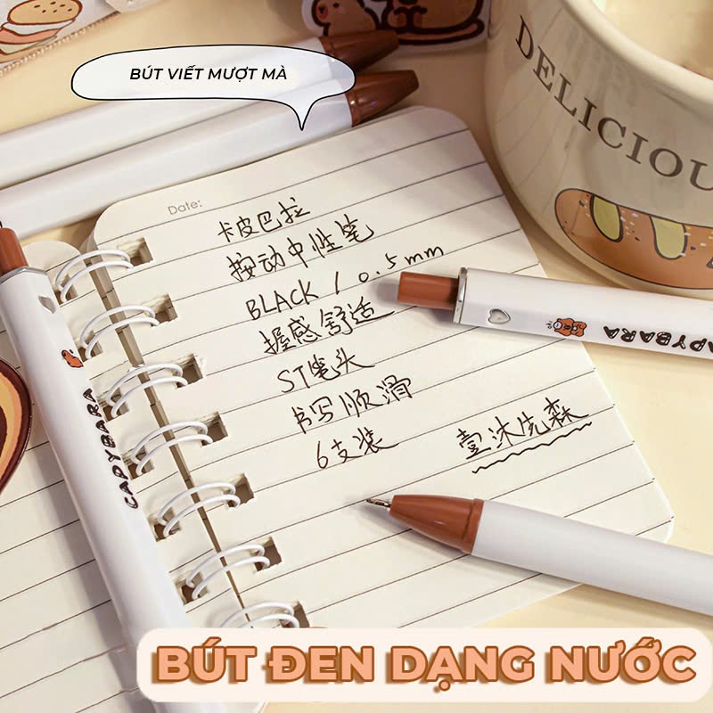 Set 6 và 12 Bút Bi Gel Bấm Ngòi 0.5mm Hoạt Hình Dễ Thương Cute Viết Mượt Mà Phù Hợp Cho Học Sinh