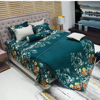Drap Ga chun mỏng/chần everon chính hãng màu hoa xanh vải modal EPM 20068 lẻ hoặc bộ chăn ga gối