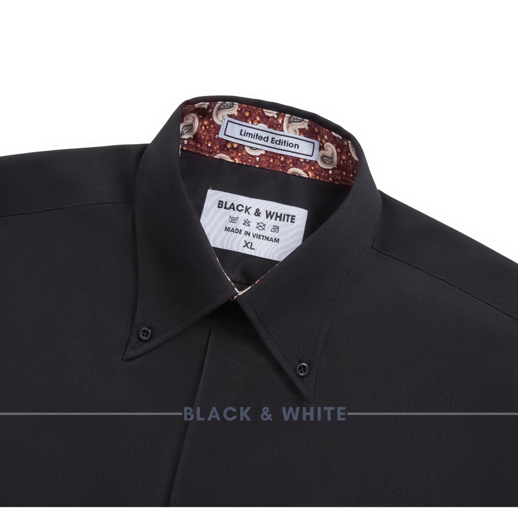 SơMi Đen Mix Đỏ, Cổ Butondown, Black & White