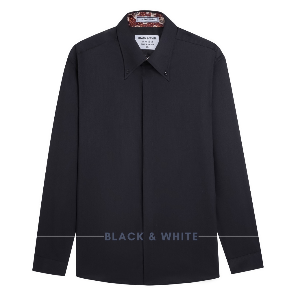 SơMi Đen Mix Đỏ, Cổ Butondown, Black & White