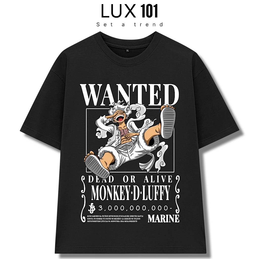 Mẫu nam streetwear áo thun Luffy mũ rơm đen oversize phố hiện đại