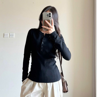 Áo thun dài tay Forgirl áo thun cúc xẻ chất thun mịn co giãn ôm body T091