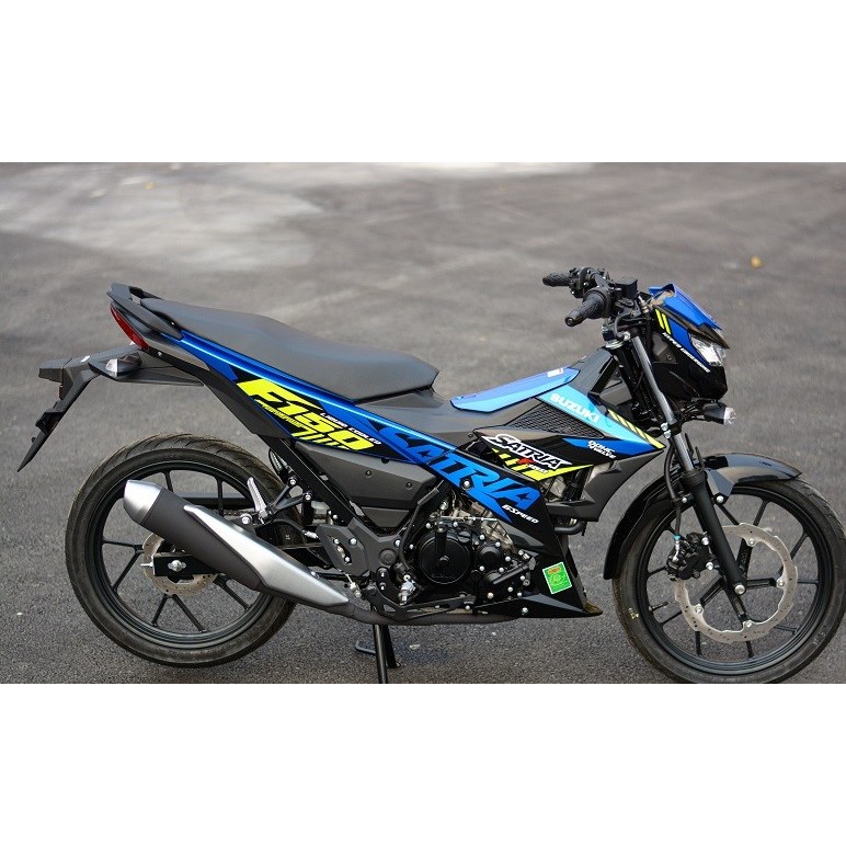Tem rời Cao cấp in UV ép nhiệt, Satria FI mẫu 2022 mới nhất. Dán xe phía trước màu đen - phía sau xanh