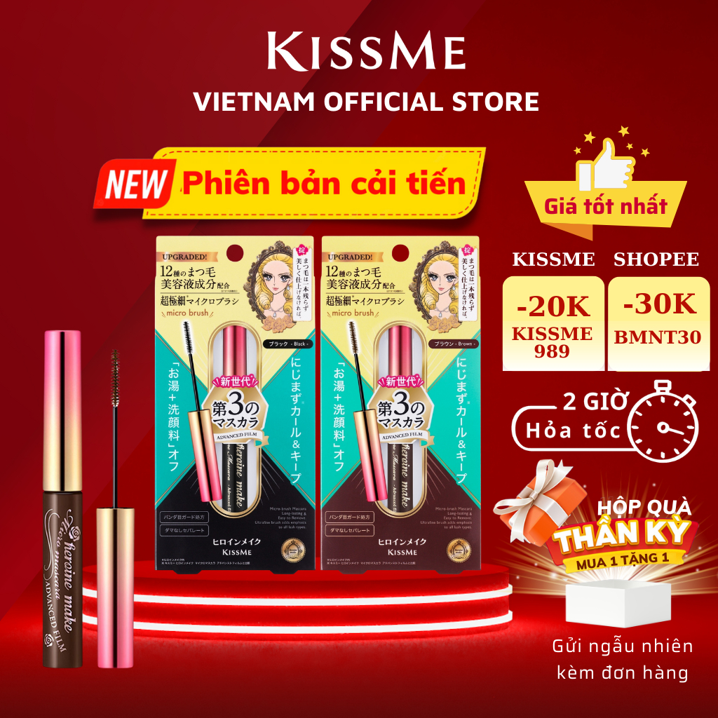 Ảnh Chuốt Mi Mascara Kissme Phiên Bản Mới Đầu Cọ Mảnh Micro Mascara Advanced Film chống nước chải tơi và dài mi 4.5g 1