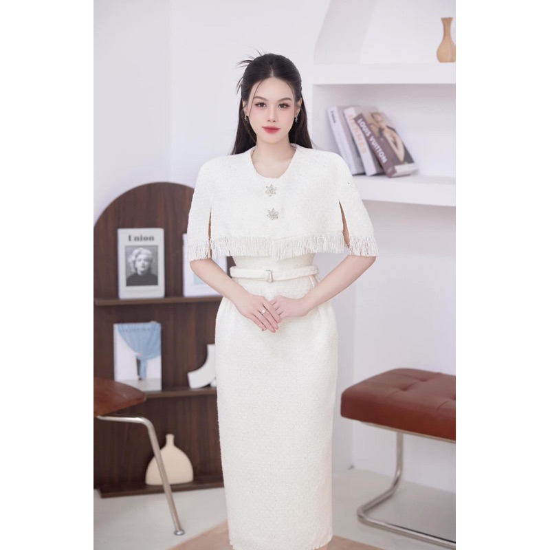 Váy dạ tweed ánh kim thiết kế sang trọng lịch lãm dành cho giới thượng lưu