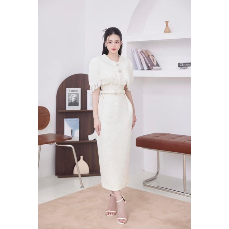 Váy dạ tweed ánh kim thiết kế sang trọng lịch lãm dành cho giới thượng lưu