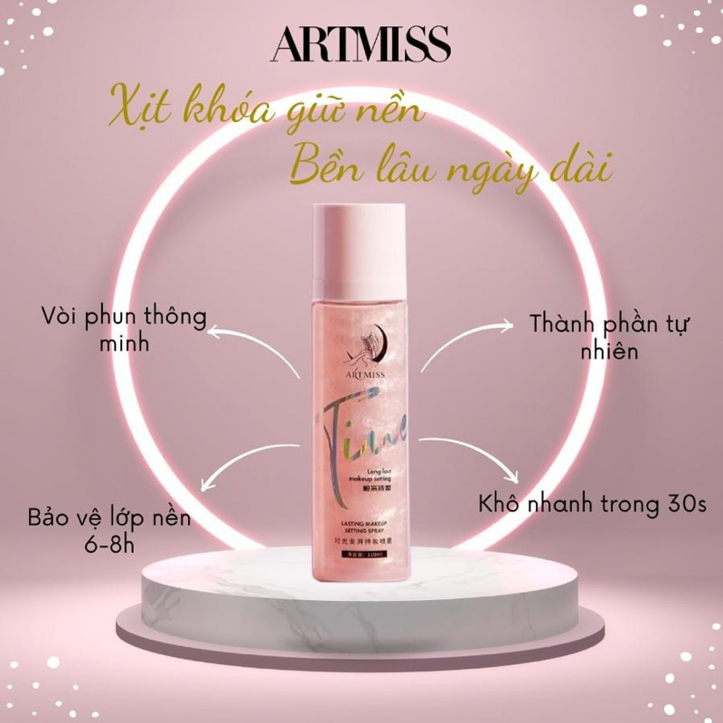 Xịt Khóa Nền ARTMISS 110ml – Giữ Makeup Lâu, Lớp Sương Mịn – 2 Loại: Trong Suốt / Ánh Nhũ
