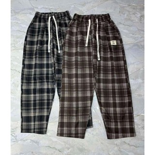 quần nữ dáng baggy  vải mì dạ siêu đẹp cạp chun lưng cao có dây rút hoạ tiết kẻ caro