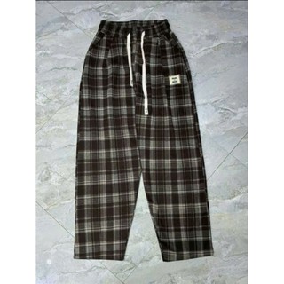 quần nữ dáng baggy  vải mì dạ siêu đẹp cạp chun lưng cao có dây rút hoạ tiết kẻ caro