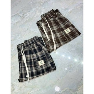quần nữ dáng baggy  vải mì dạ siêu đẹp cạp chun lưng cao có dây rút hoạ tiết kẻ caro