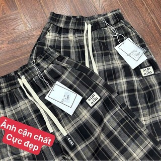 quần nữ dáng baggy  vải mì dạ siêu đẹp cạp chun lưng cao có dây rút hoạ tiết kẻ caro