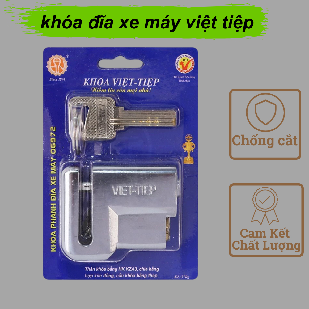 Khóa đĩa xe máy Việt Tiệp chính hãng, khóa phanh đĩa chống cắt Việt Tiệp